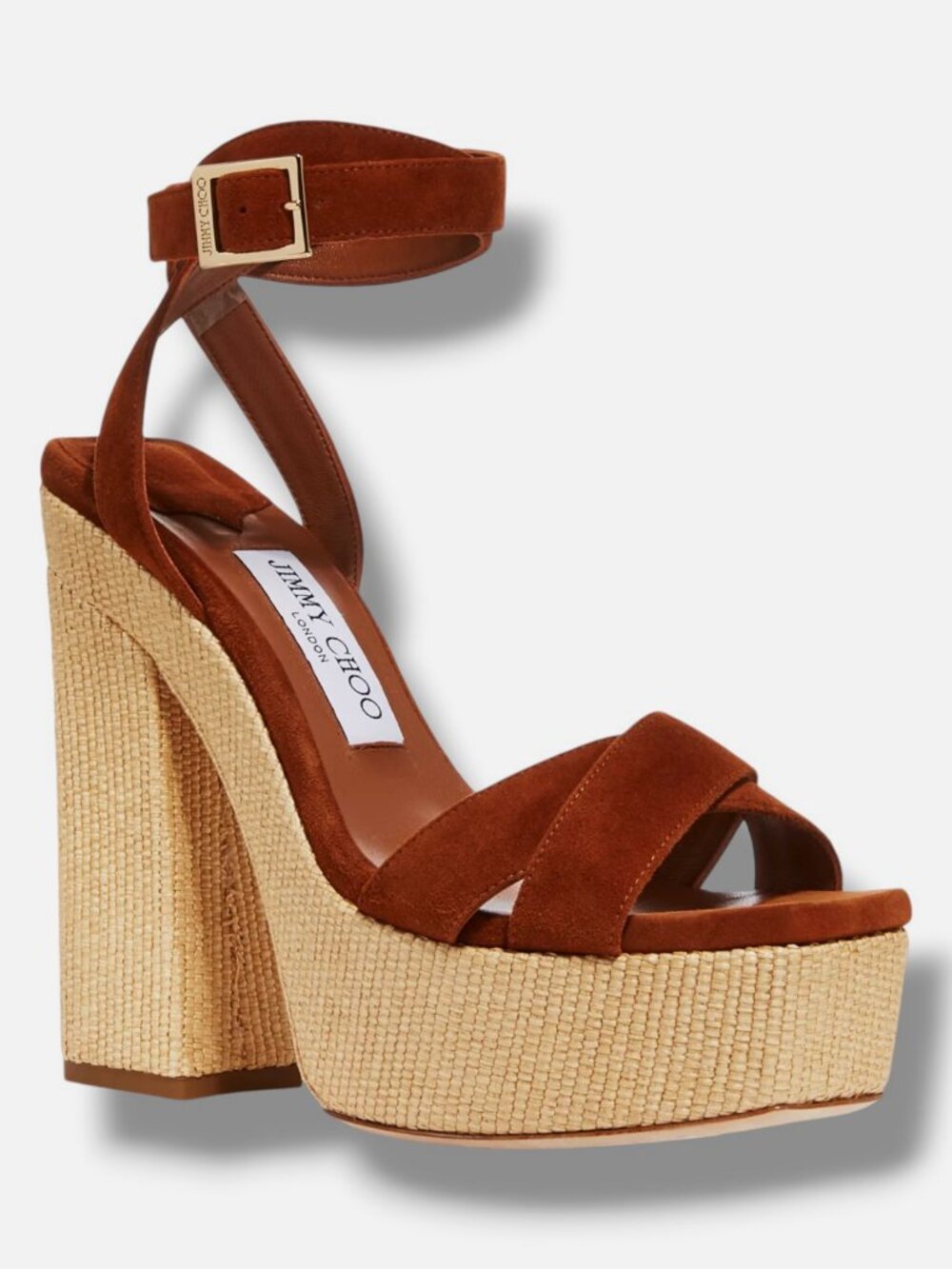 Jimmy Choo Women's Brown Gaia 140 Platform High Block Heel Sandals Size 39.5